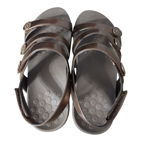 Vionic Cathy Bronze 3 Strap Leather Arch Support Comfort Boho Sandal 38W/US 7W - Picture 2 of 9